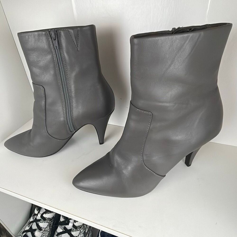 Gray Leather Ankle Boots 7.5